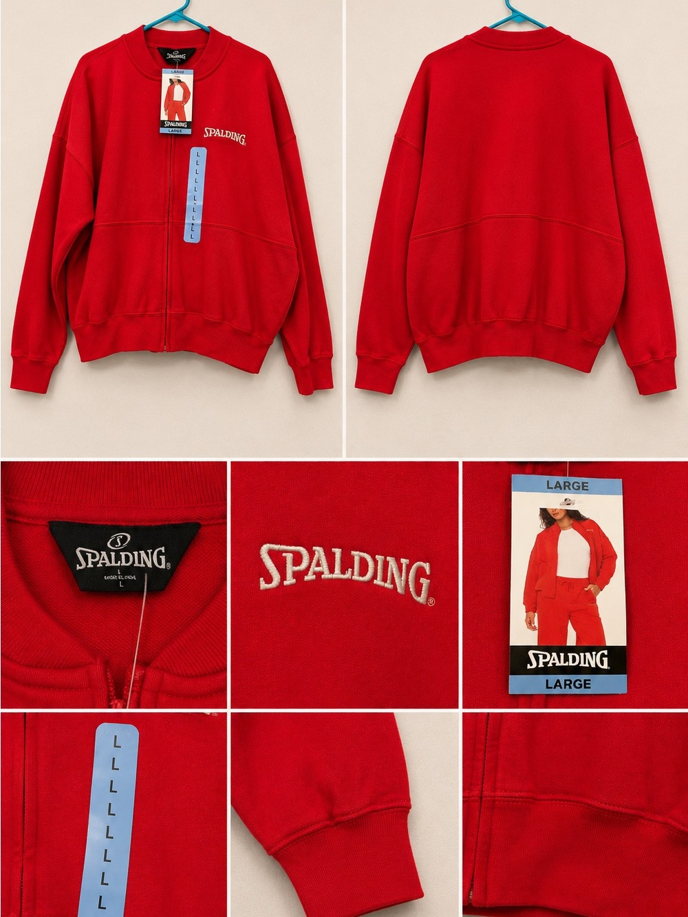 Spalding Red Full-Zip Bomber Jacket